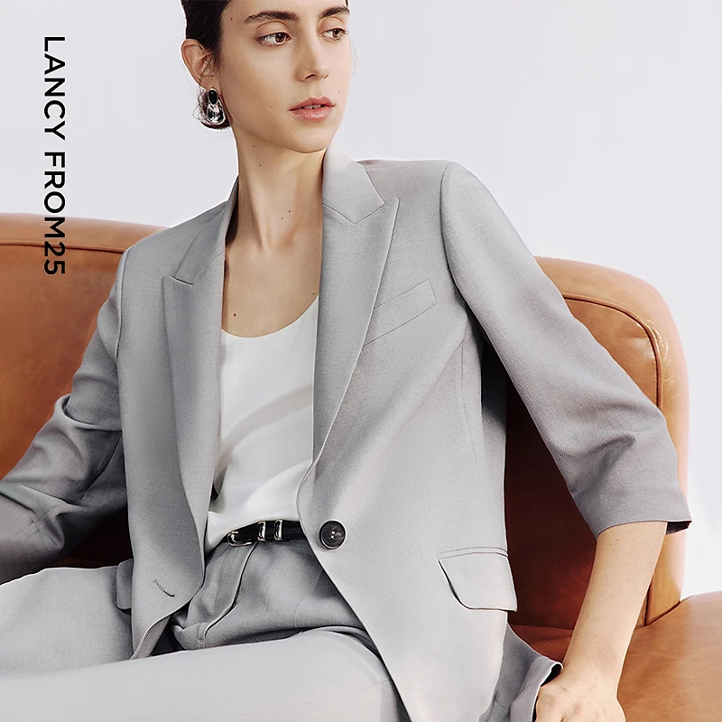 朗姿白色商务通勤西装外套/西裤/半裙一粒扣优雅2025年夏季新款