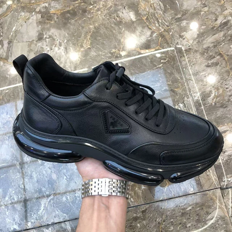 新款头层牛皮气垫休闲皮鞋松紧带真皮百搭运动皮鞋时尚潮流男鞋