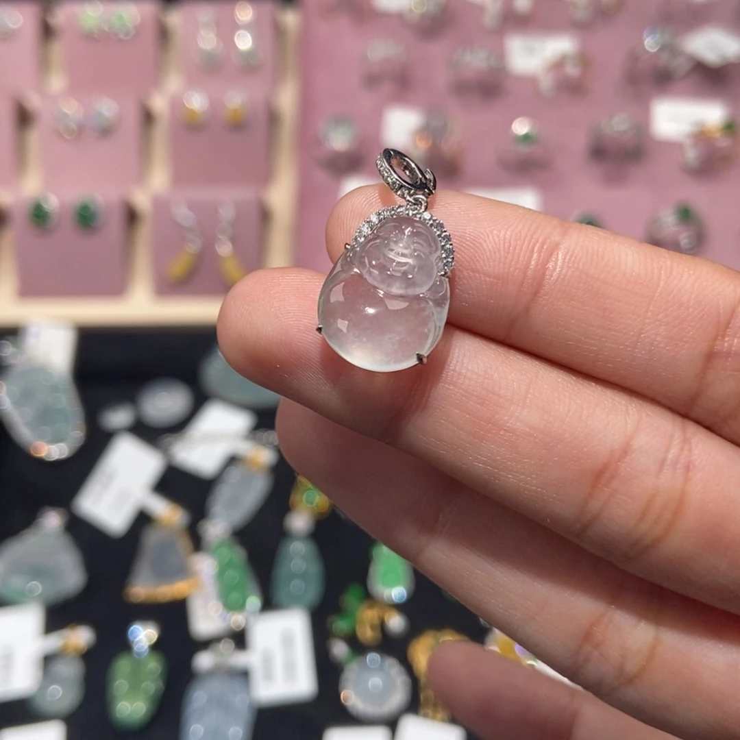 翡翠18K金镶嵌颈饰纯天然缅甸翡翠A货佛公