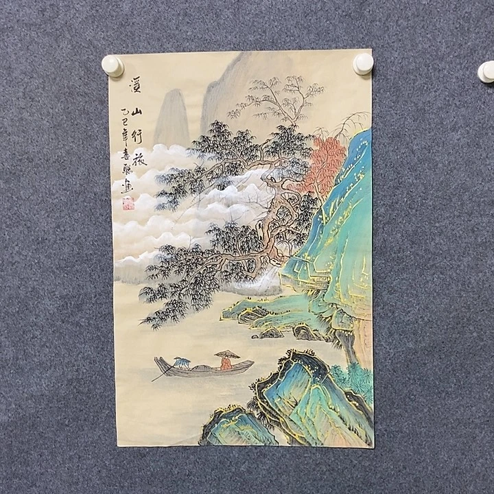 国画四尺三开描金一副