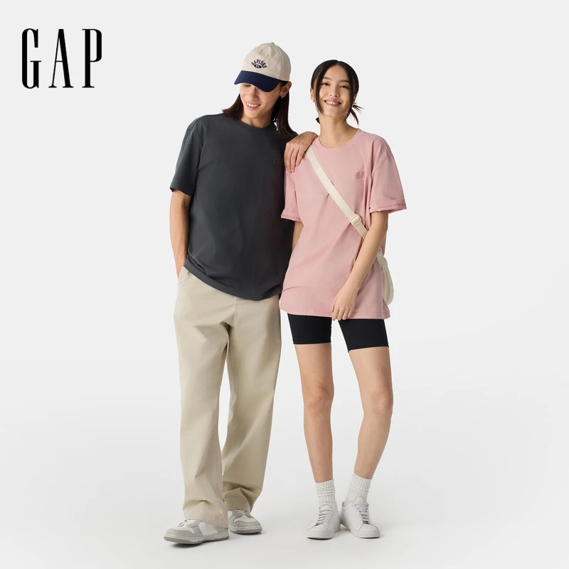 Gap男女装2025春季纯棉胶印logo短袖T恤百搭上衣DR 725619