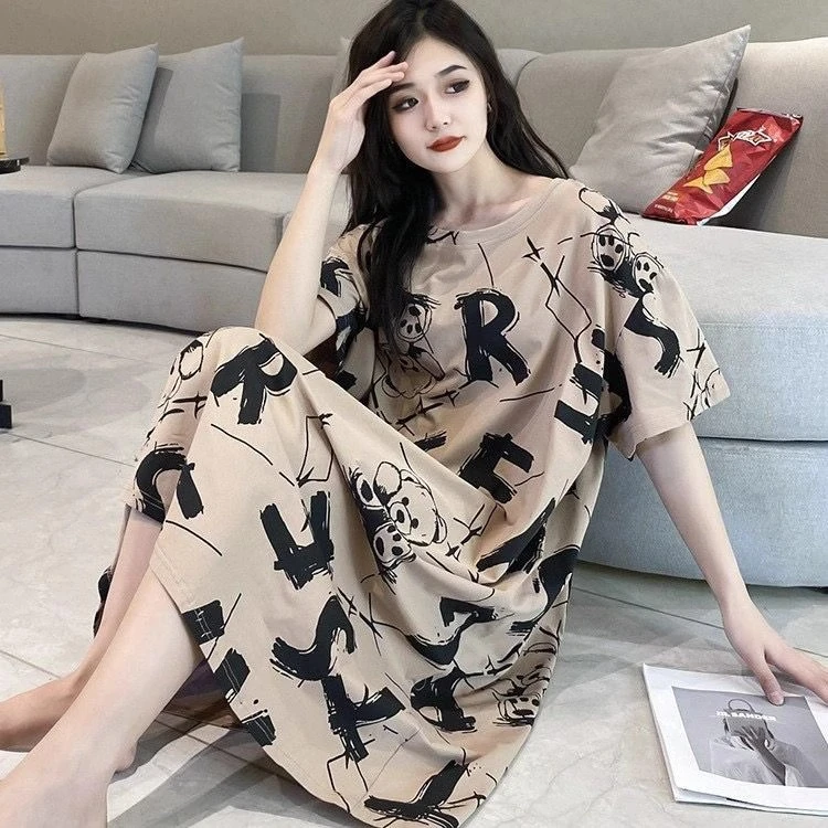 夏季新款睡裙女款短袖胖mm大码t恤学生居家连衣裙睡衣家居服外穿