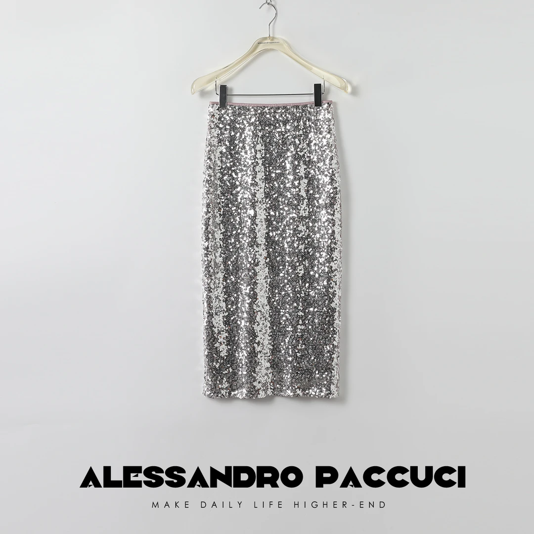 AP洛哥25917X【粉色+绿色】珠片绣花波光粼粼时尚百搭半身裙