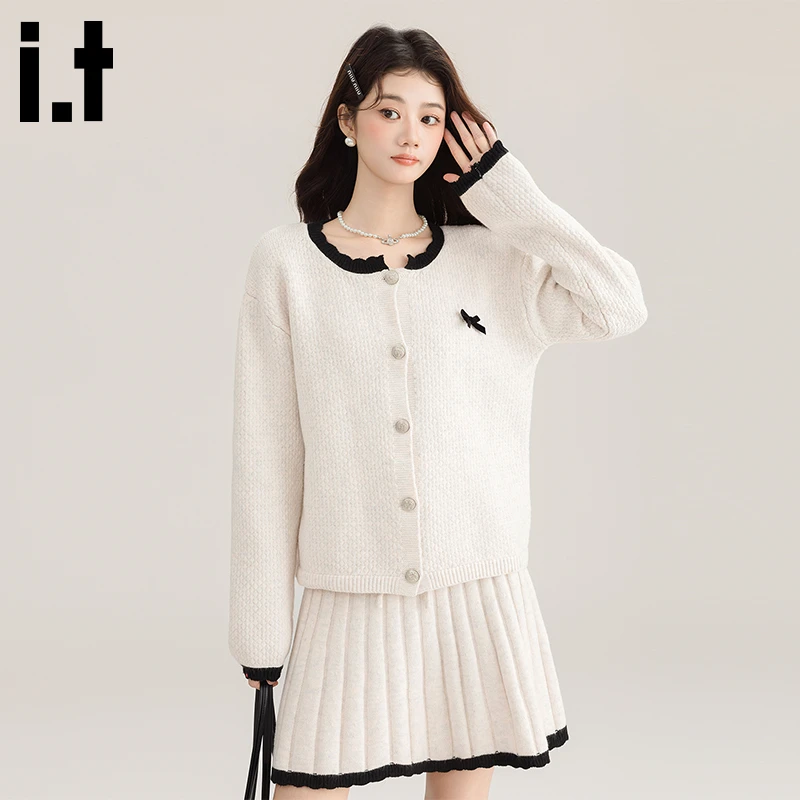 i.t:CHOCOOLATE开衫毛衣套装女士秋冬新款时髦短裙休闲气质针织衫
