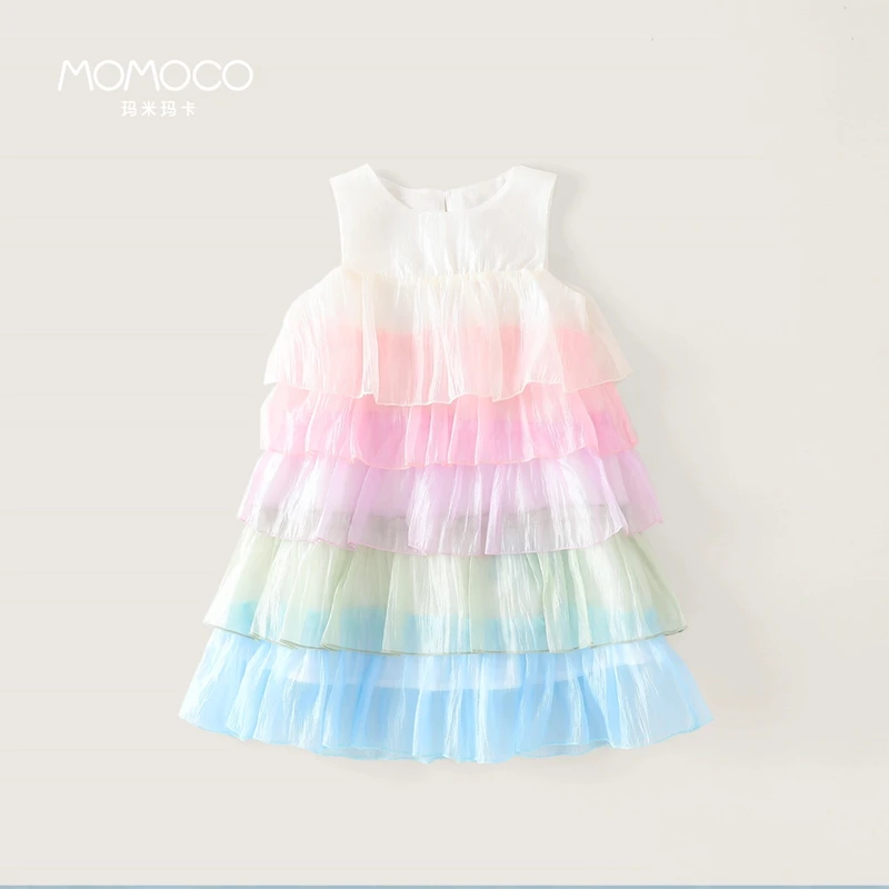 MOMOCO2025夏季新款渐变彩虹甜美洋气无袖连衣裙77680470008女宝