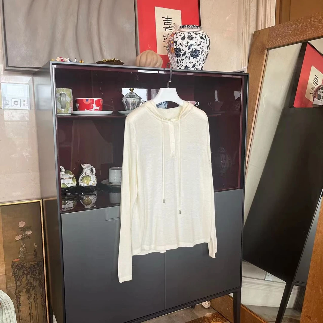 漫颜刘莱赛尔针织衫2023春季新品长袖连帽套头通勤休闲帽衫上衣女