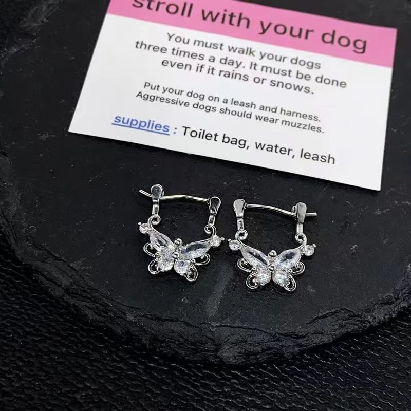 铜合金锆石耳饰 新款蝴蝶花仙子耳扣温柔淑风镂空耳环百搭小众高