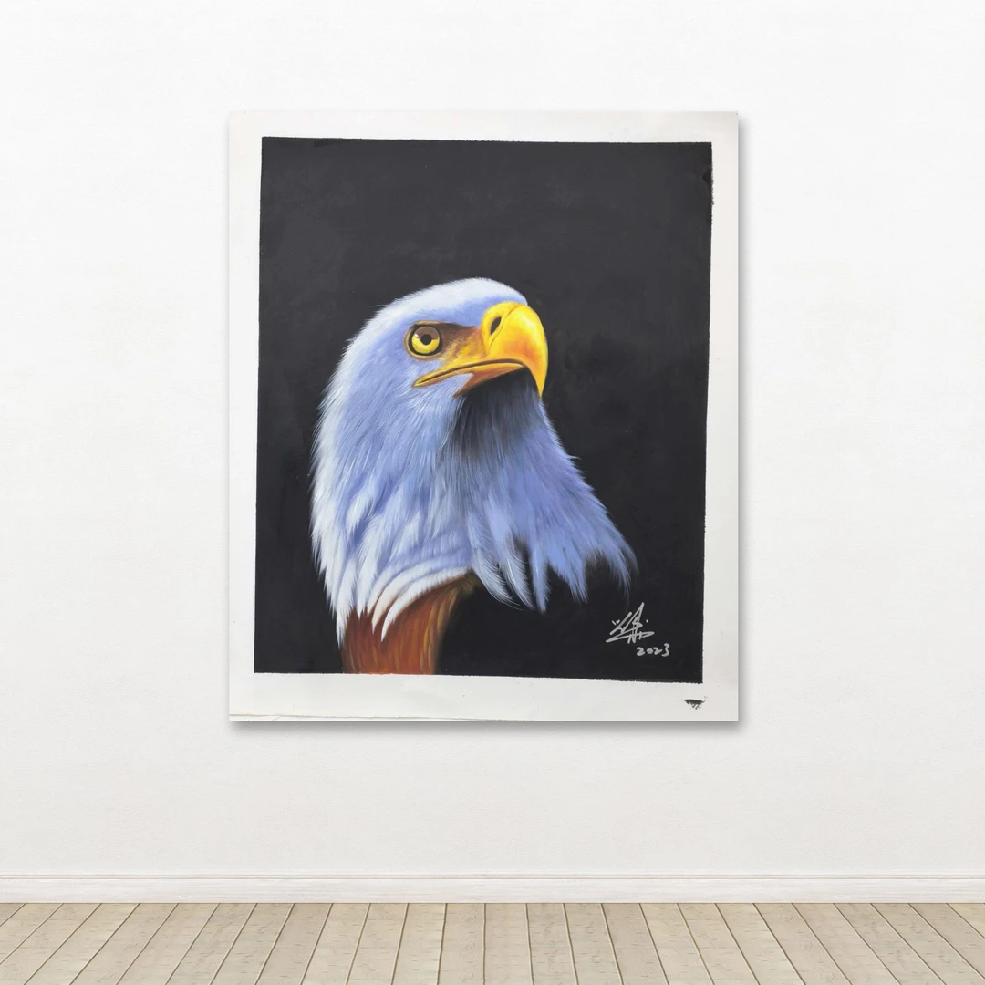 刘用华-手绘油画-鹰（竖幅）-客厅办公室挂画