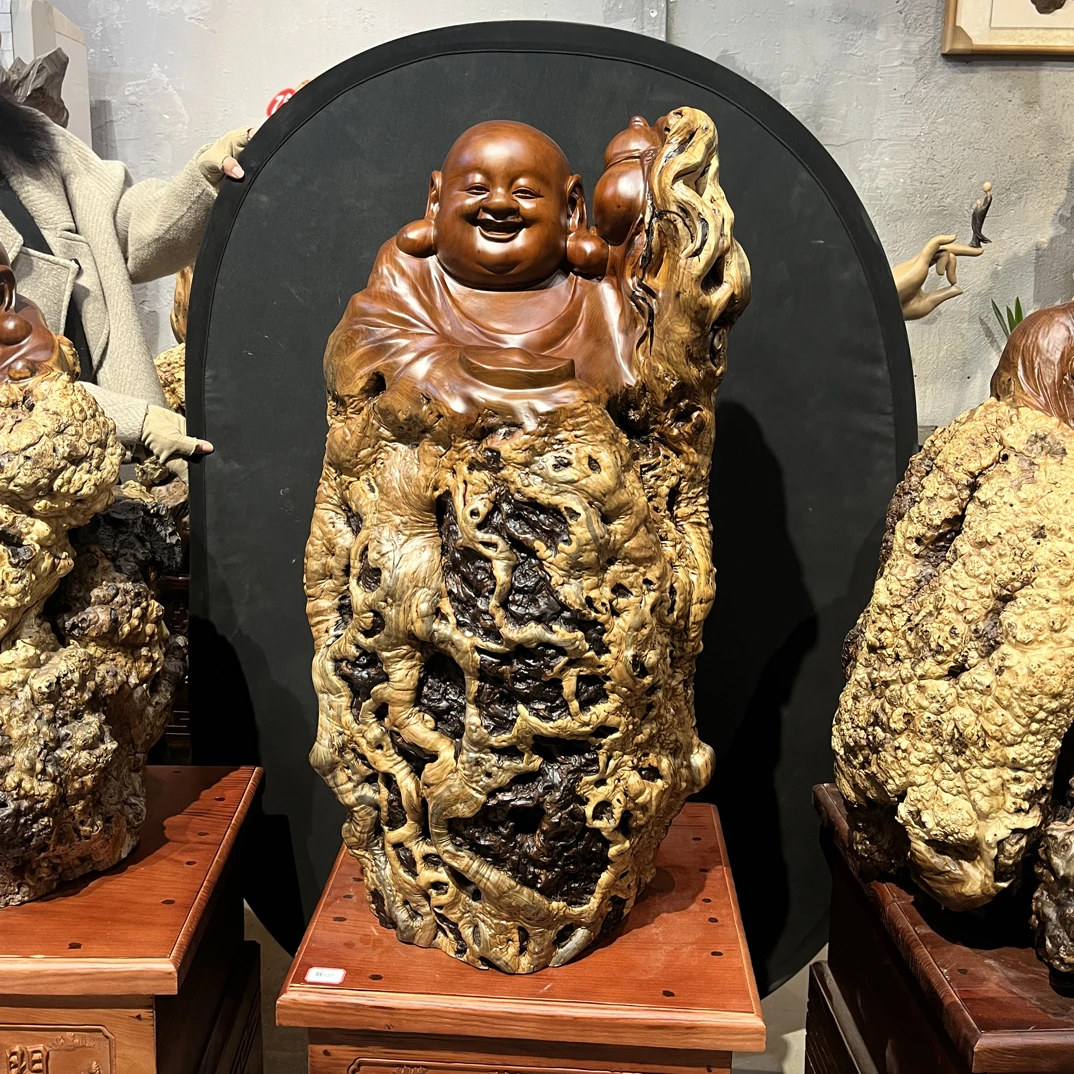 枣木弥勒佛随形根雕摆件，50直径
