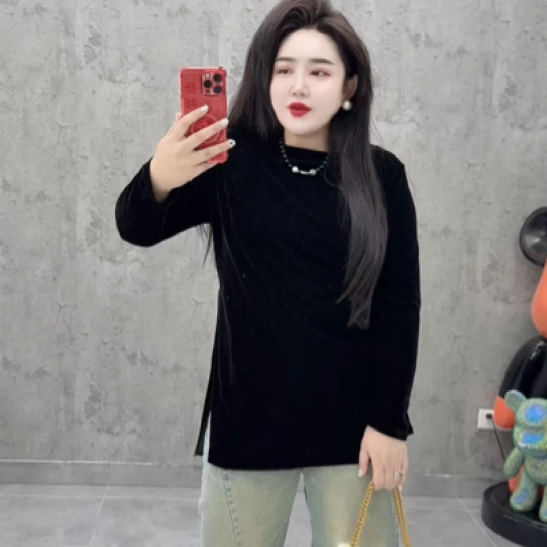 欧货长袖开衩显瘦打底衫