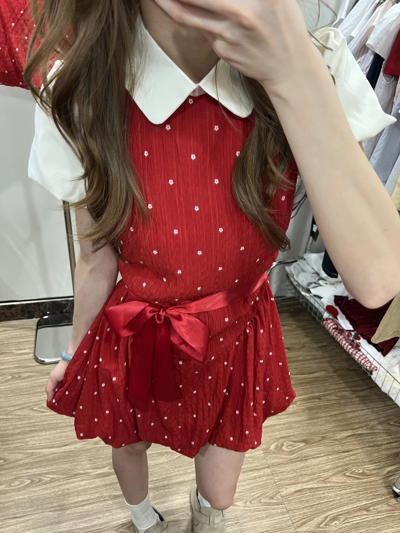 【小雨的店】夏日假两件收腰花苞裙波点泡泡袖连衣裙女夏1031