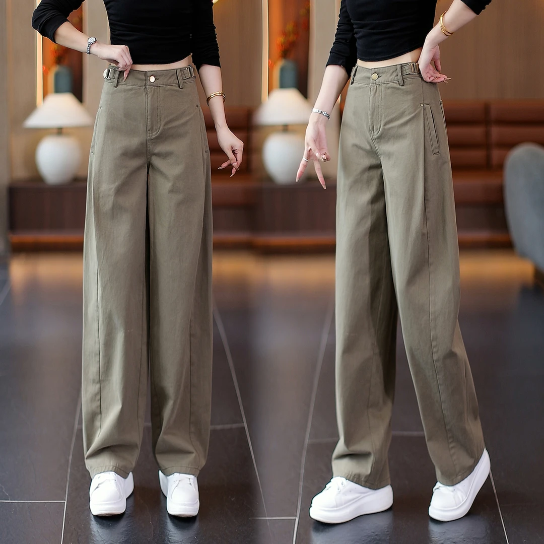 阔腿工装裤女2025早秋新款高腰宽松休闲弯刀裤小众炸街高级感女装