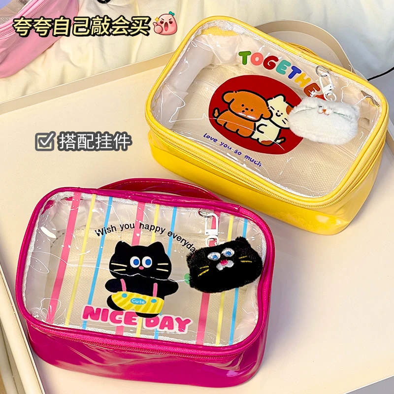可爱手提化妆包外出旅行卡通便携出差化妆品收纳包透明防水洗漱包