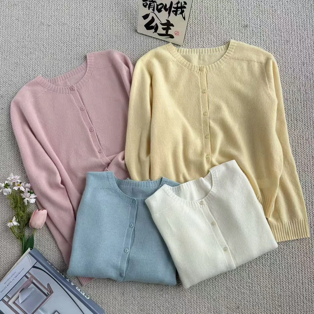 ［精选推荐］全羊毛新款韩版百搭修身显瘦时尚圆领针织长袖开衫6133