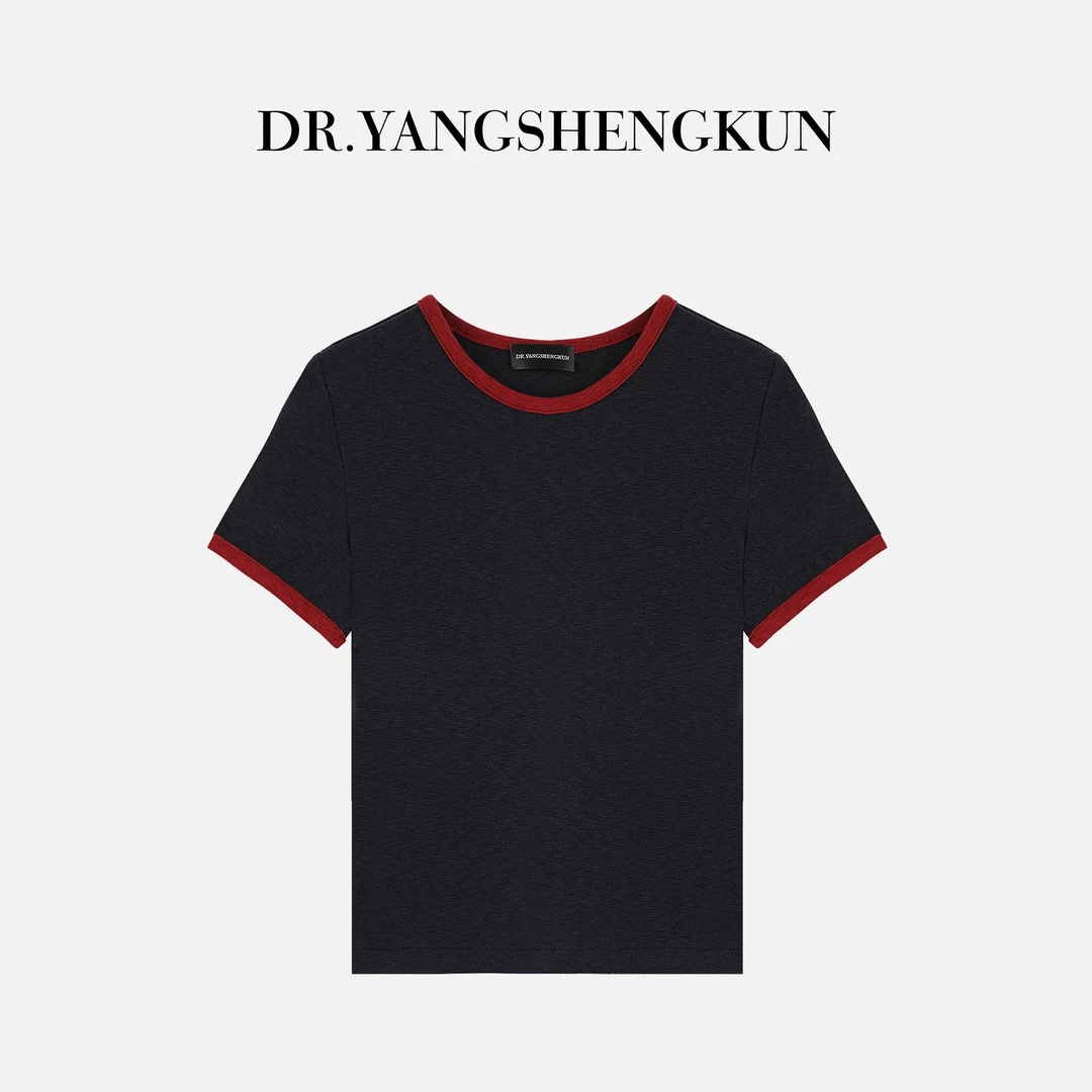 杨圣坤2025秋季新品常规款撞色简约修身显瘦短袖T恤SL258310