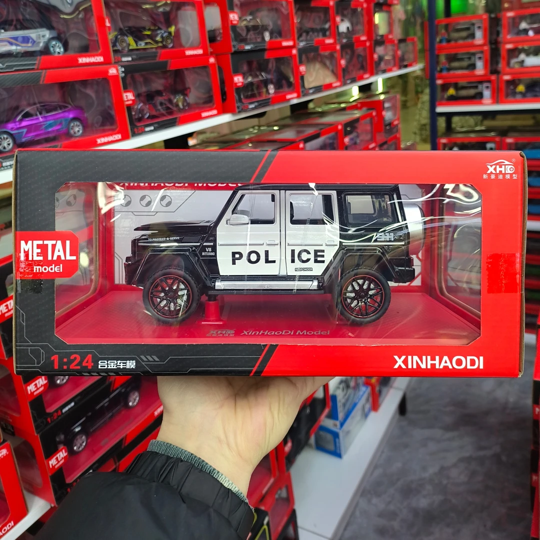 1:24大号合金警车模型玩具声光开窗回力男孩礼物