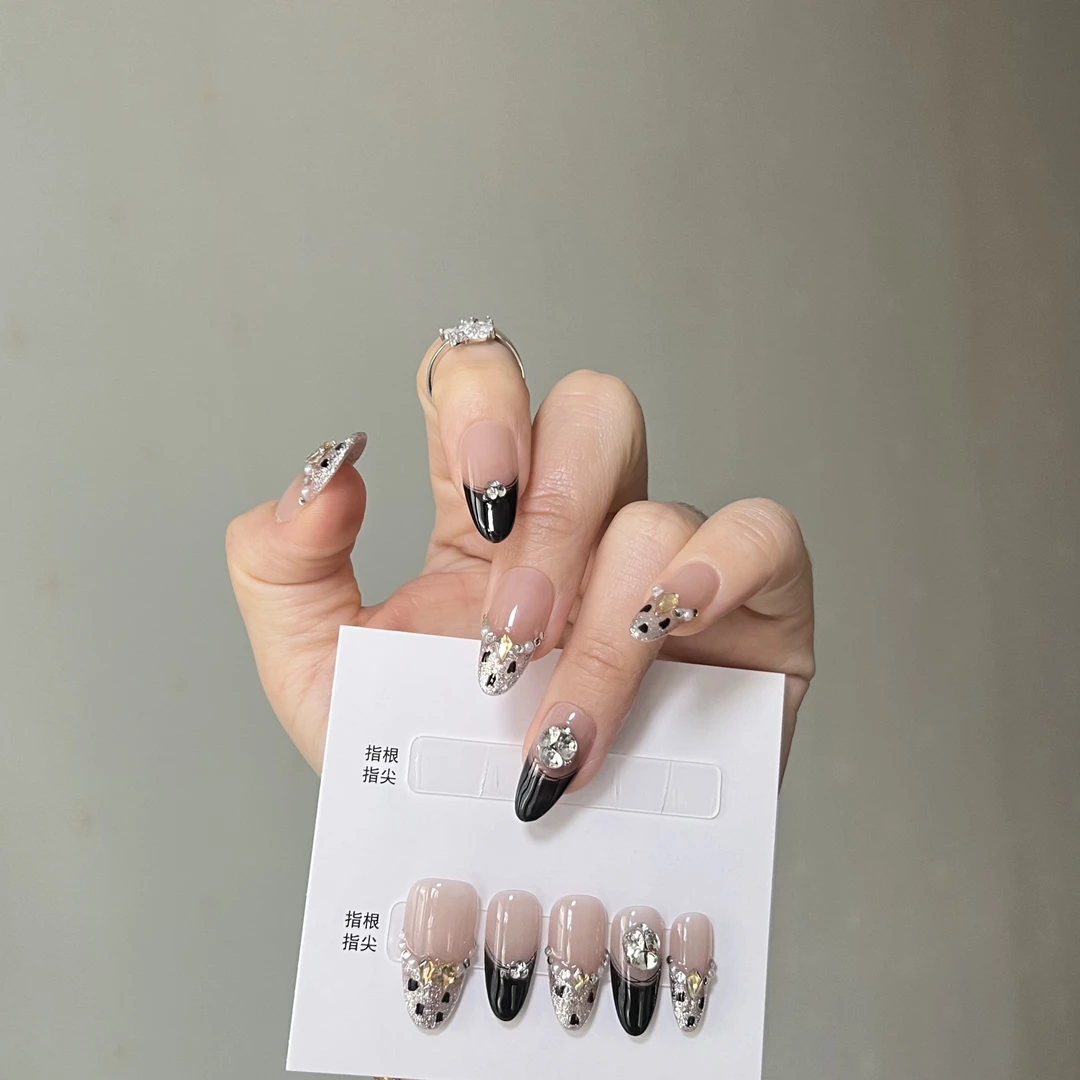 【实拍40】特价纯手工穿戴甲豹纹猫眼美甲甲片高级感中长款指甲贴片