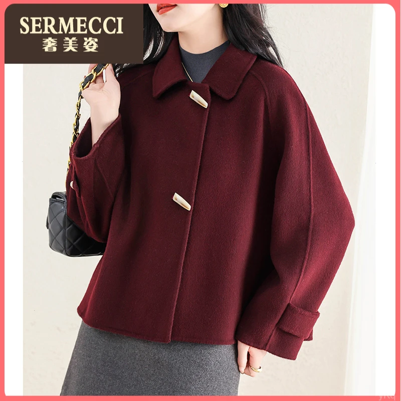 高级感双面大衣奢美姿女短款小个子2025秋冬新款加厚外套女