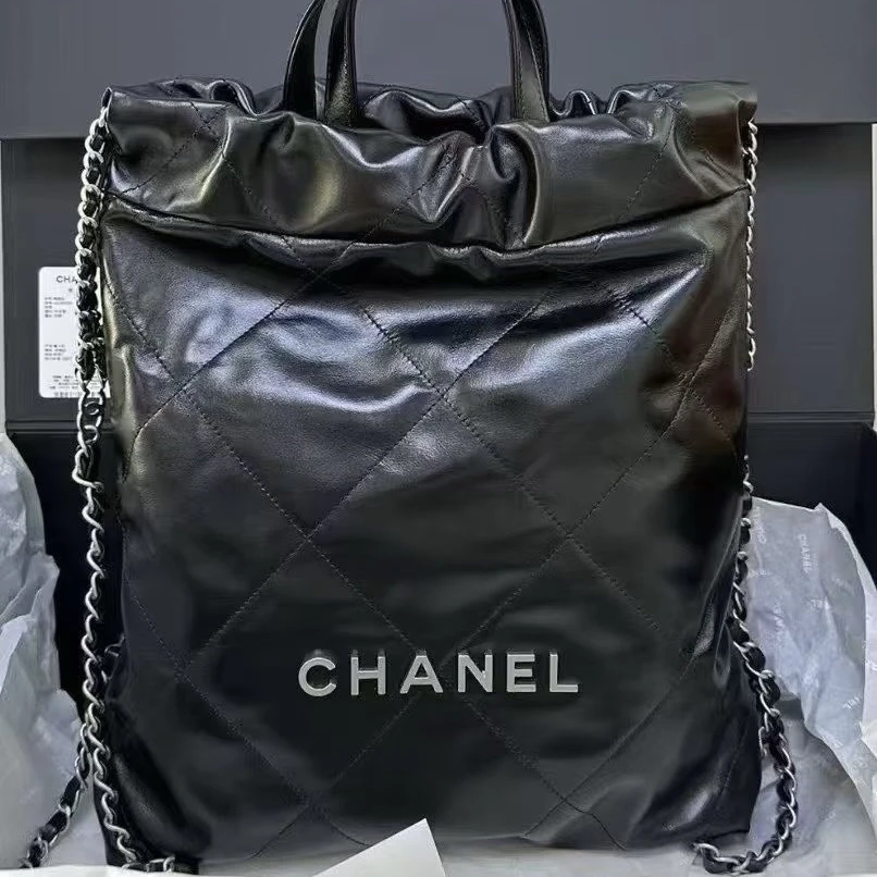 未使用 Chanel/香奈儿 黑银22bag双肩包小号 芯片款 双肩包
