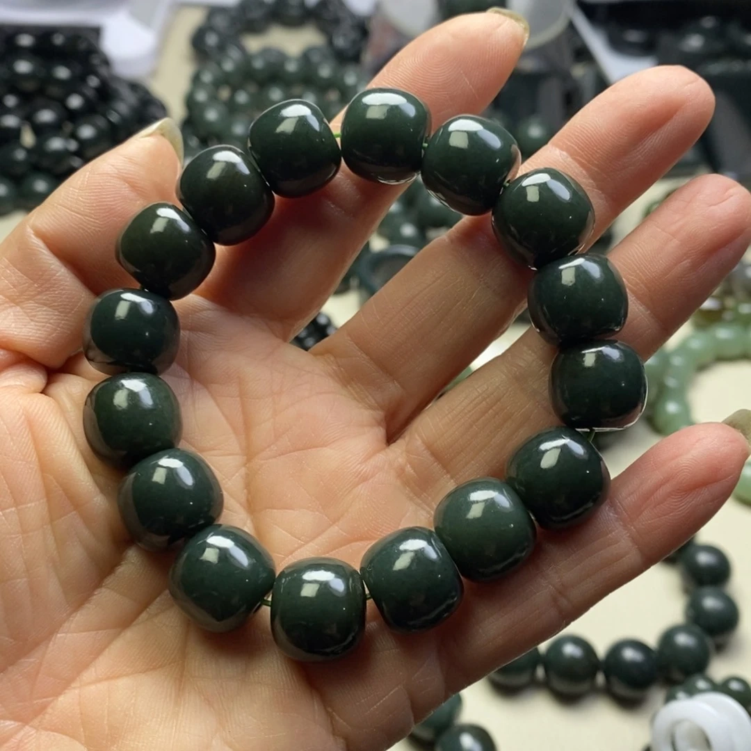 H***N和田玉未镶嵌手链新疆和田青玉卡14老型手串