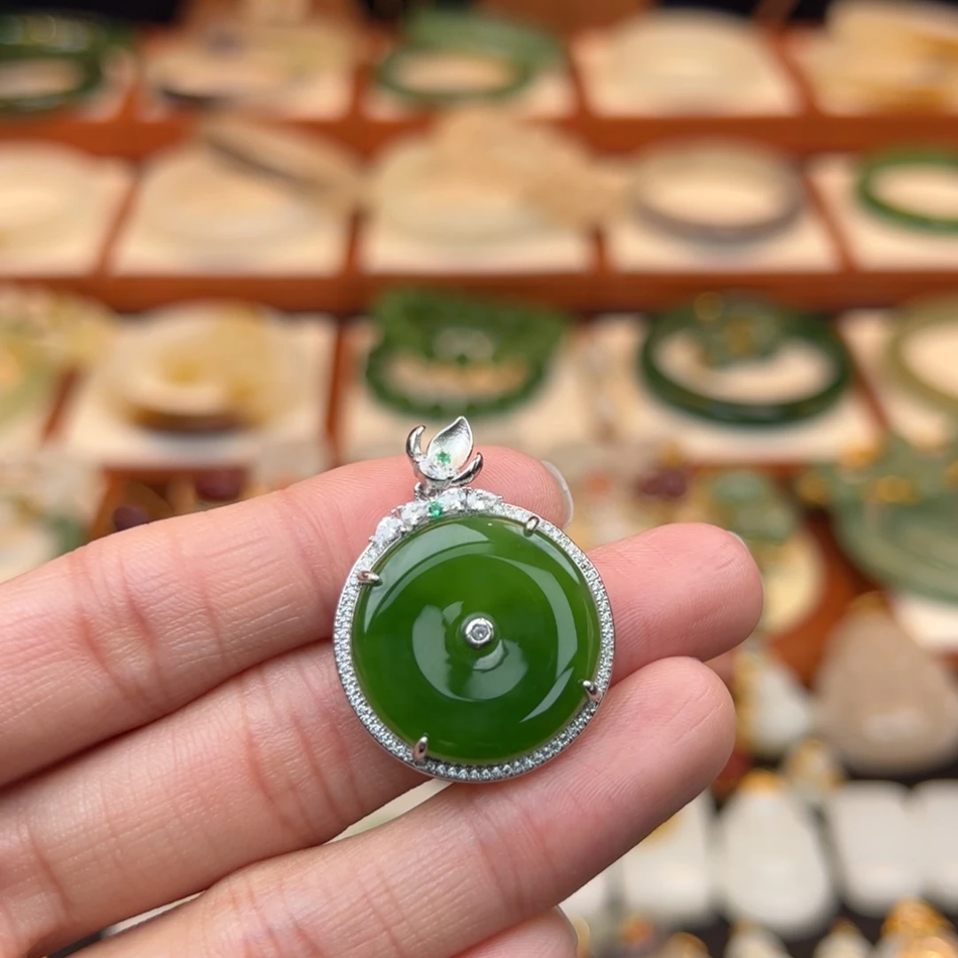 和田玉银S925镶嵌挂件
