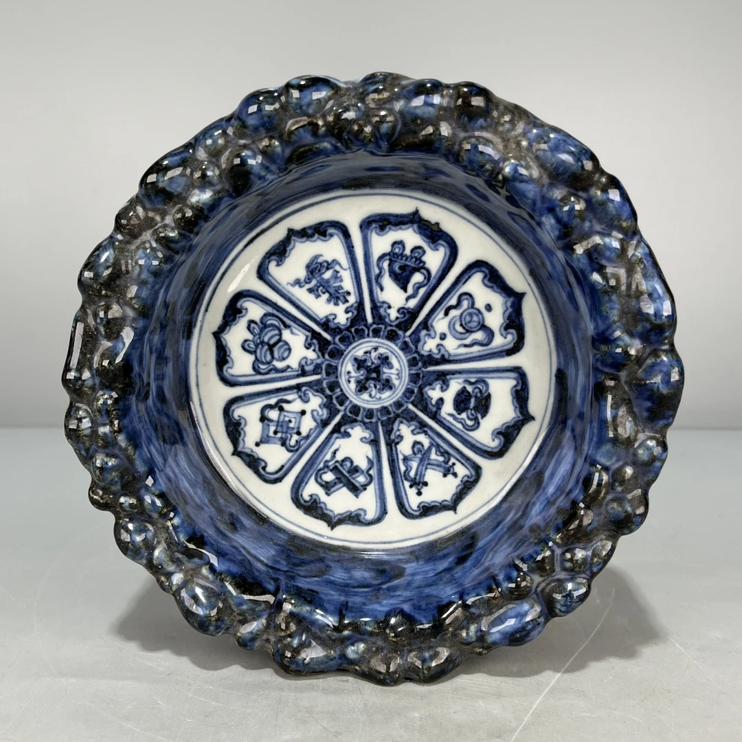 仿古瓷 仿古大明宣德年制青花海水八宝纹笔洗