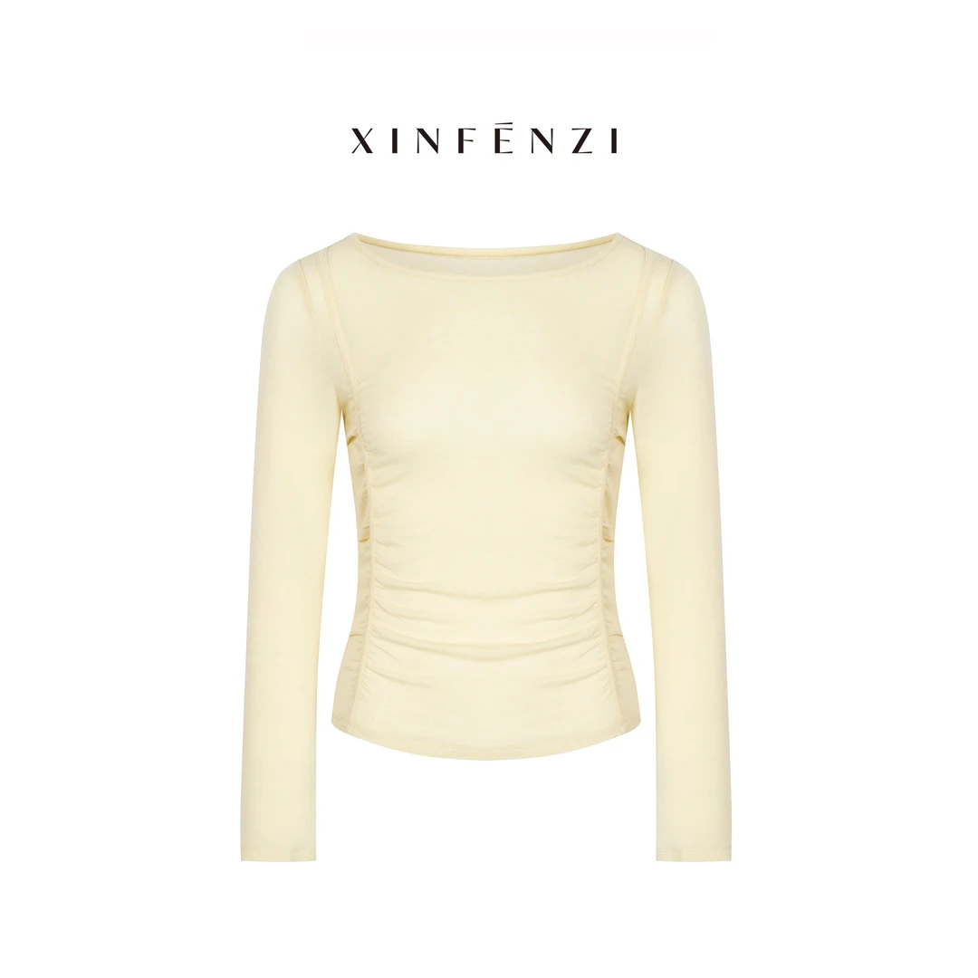 【雅序】XINFENZI 修身显瘦双侧褶皱设计针织上衣打底衫 WS34485