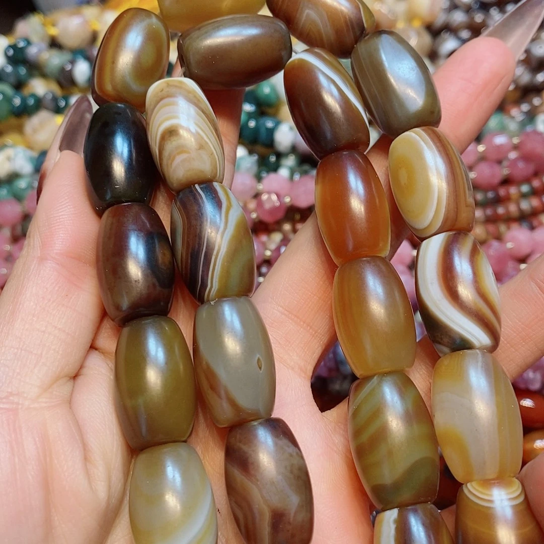 玛瑙/玉髓散珠磨砂天珠一条