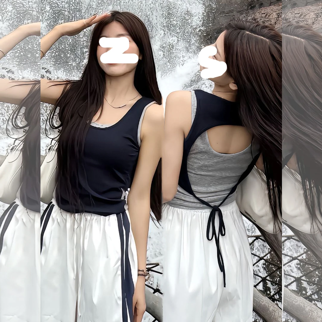 【后背绑带背心】夏季新款显瘦时尚小众设计感无袖上衣背心