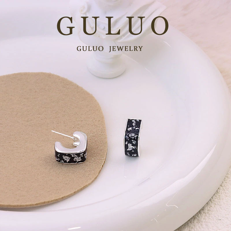 合金耳饰 黑色滴釉珐琅C圈日常通勤2025年新款小众百搭高级感耳饰