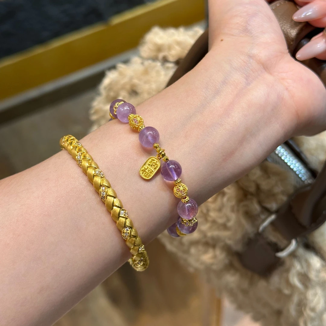 瑞诺黄金纳福紫水·晶手链足金999花丝手串轻奢小众520礼物送女友