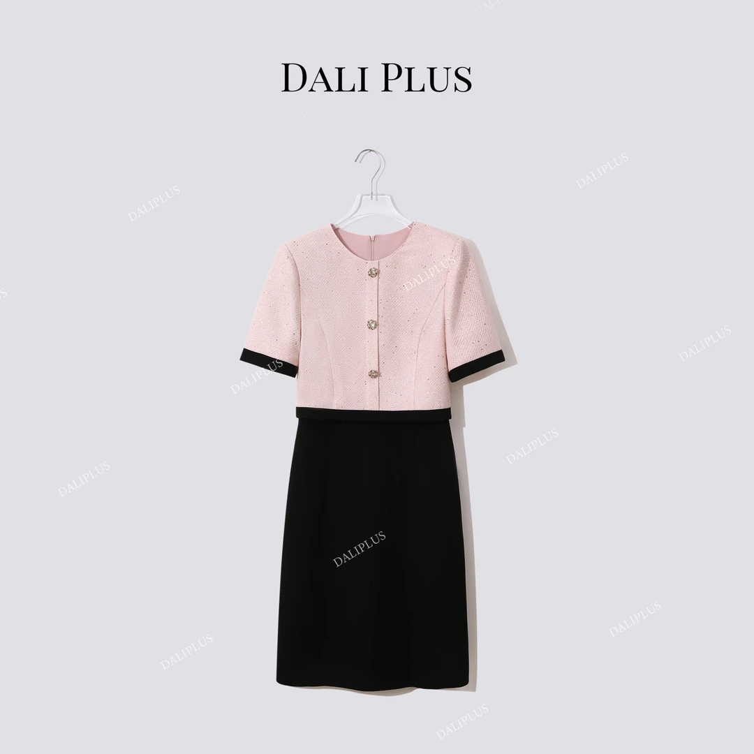 DALI PLUS法式轻奢撞色名媛气质精致优雅短袖连衣裙-D5SS7129
