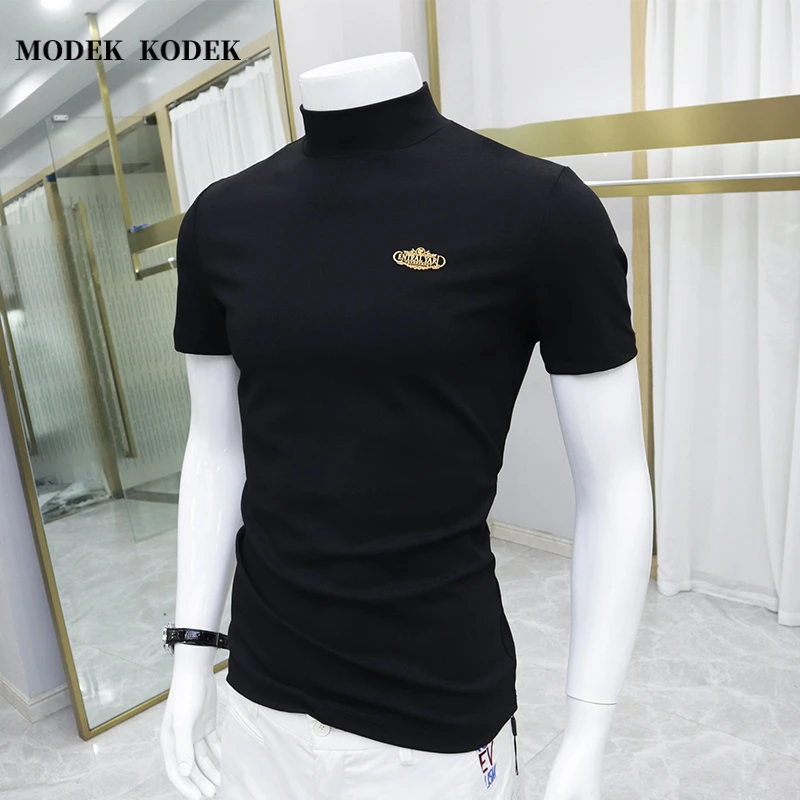 MODEK KODEK秋季新款男修身韩版上衣高级感潮牌纯色百搭时尚半袖