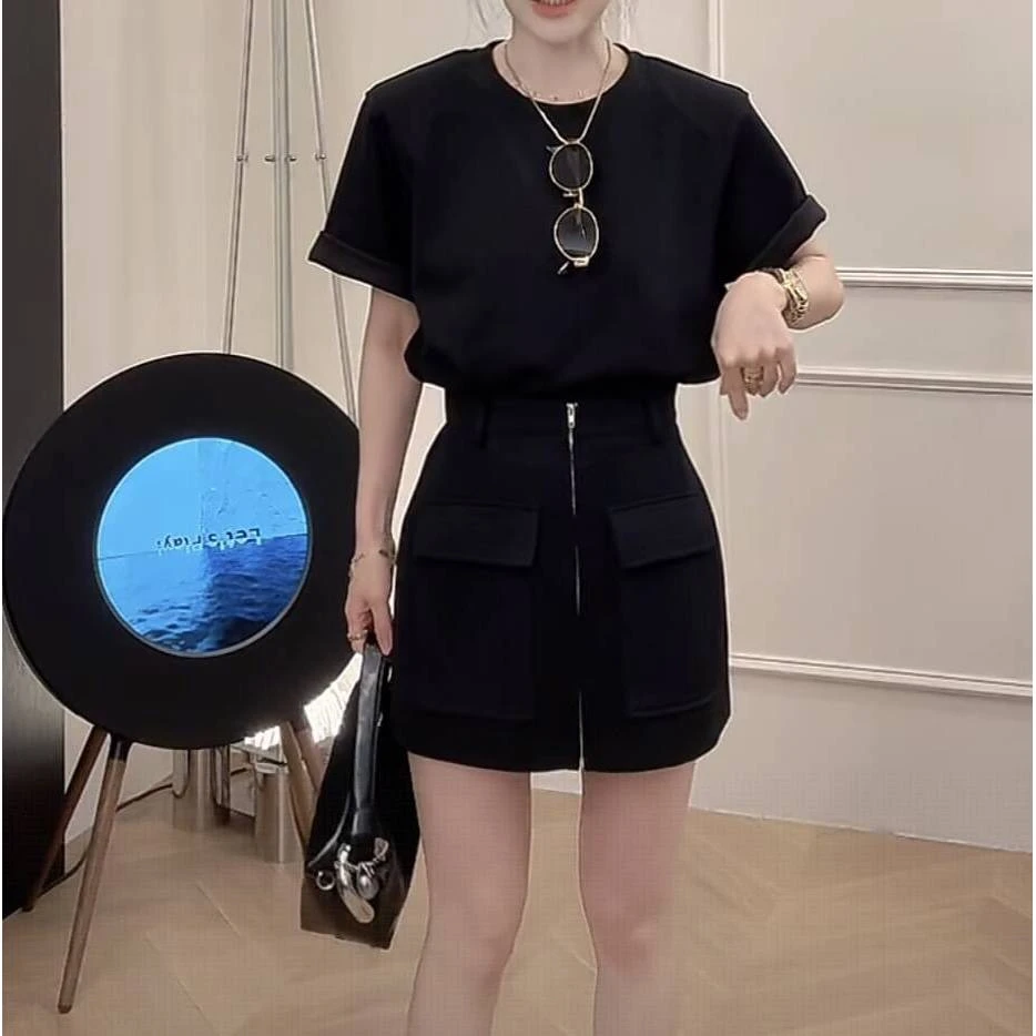 韩版休闲假两件橡筋收腰气质工装款T恤连衣裙2025夏季