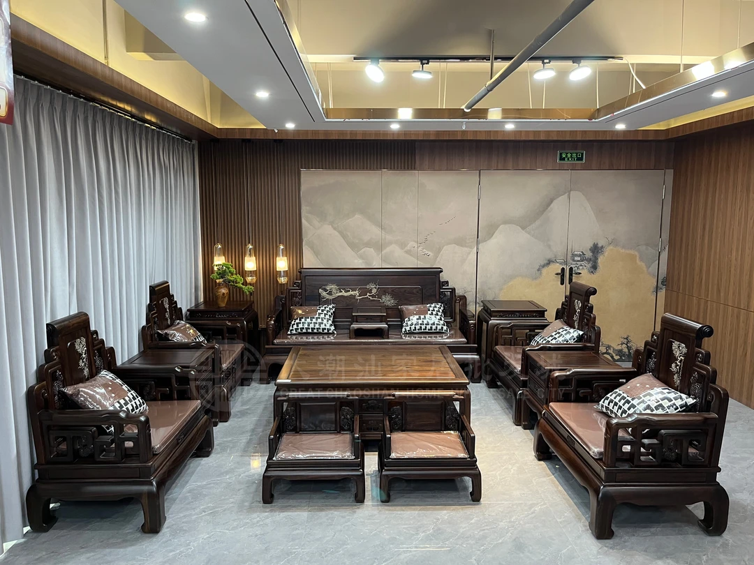 新灵芝卷书沙发11113规格十三件套实木材质 家用大气新中式沙发