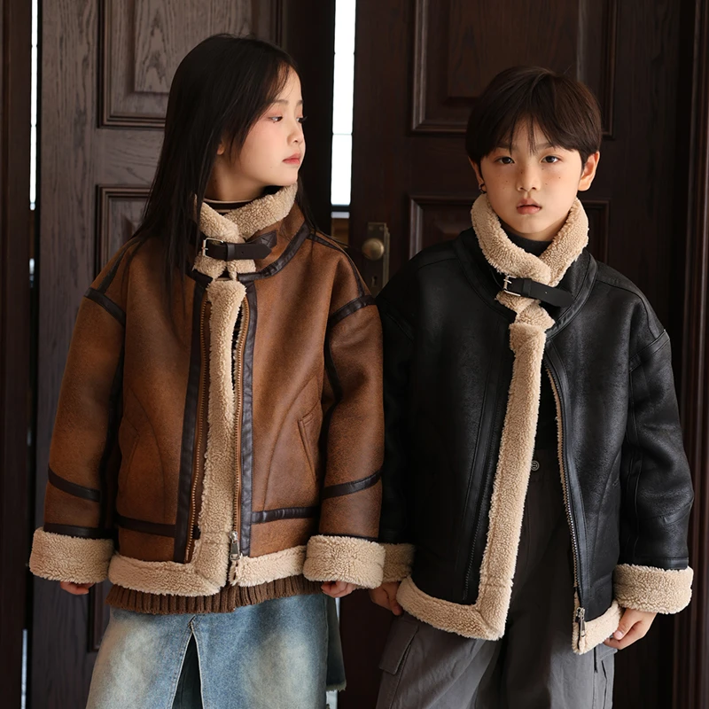 男童秋冬外套皮毛一体羊羔绒皮衣2025秋冬装儿童加绒加厚皮夹克潮