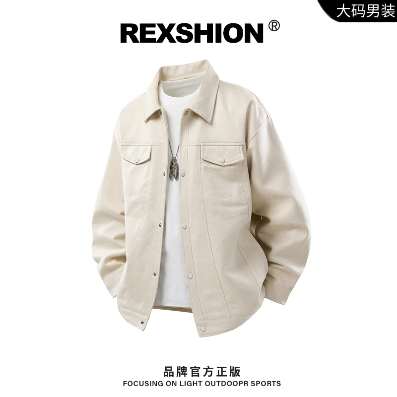REXSHION秋季新款日系复古男潮流时尚宽松外套男翻领工装夹克男款