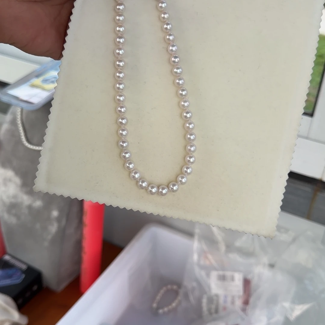 颈饰淡水珍珠银S925镶嵌7.5-8无核极光镜面正圆无暇炫彩