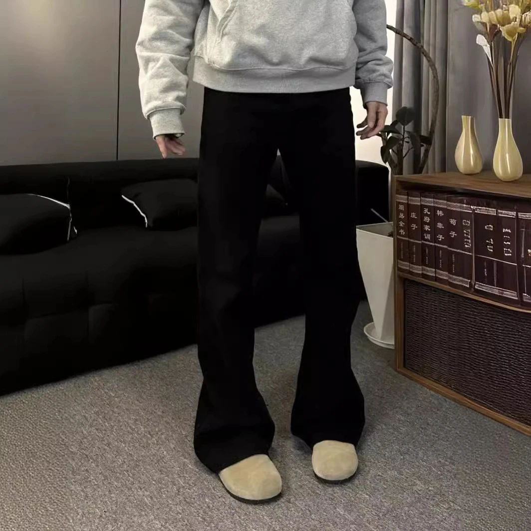 巴黎弯刀直筒微喇黑牛仔裤男复古显瘦cleanfit休闲裤潮牌潮流热款