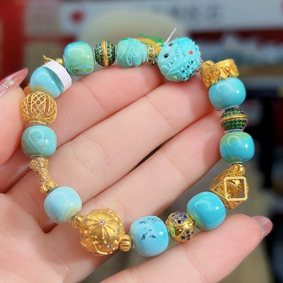 绿松石18K金镶嵌珠宝奇石