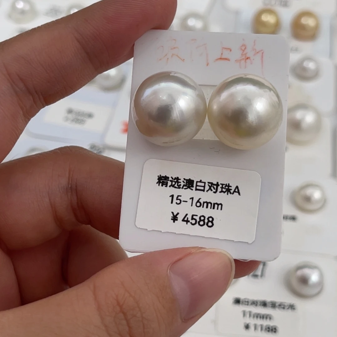 未镶嵌澳白对珠15-16m m海水珍珠