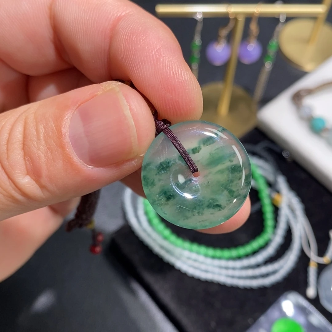 翡翠裸石冰飘蓝花平安扣