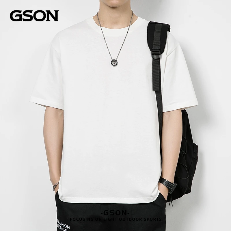 GSON纯色夏季圆领短袖T恤男女同款休闲宽松打底衫显瘦t恤吸湿排汗