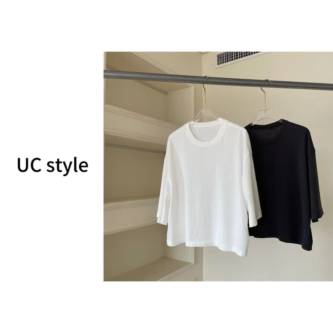 A7871蝙蝠落肩圆领宽松百搭T恤主播穿S码