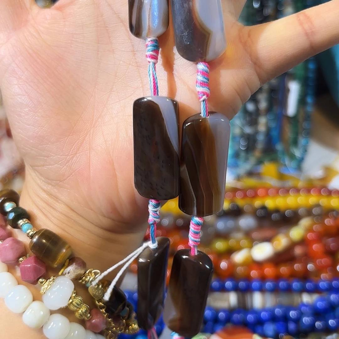 玛瑙/玉髓银S925镀金镶嵌珠宝半成品灰玛瑙一条