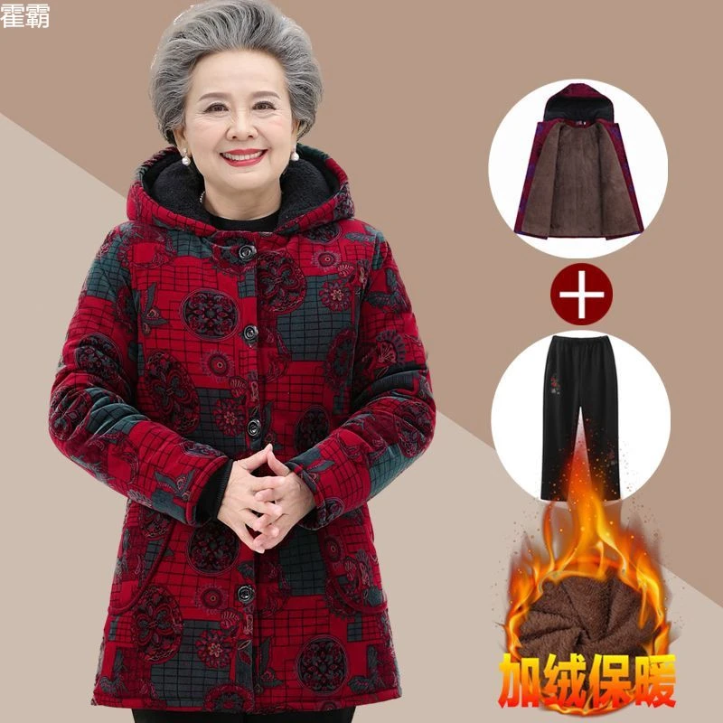 潮牌时尚冬季中老年加绒特厚棉衣外套洋气优雅老太太小众百搭女装