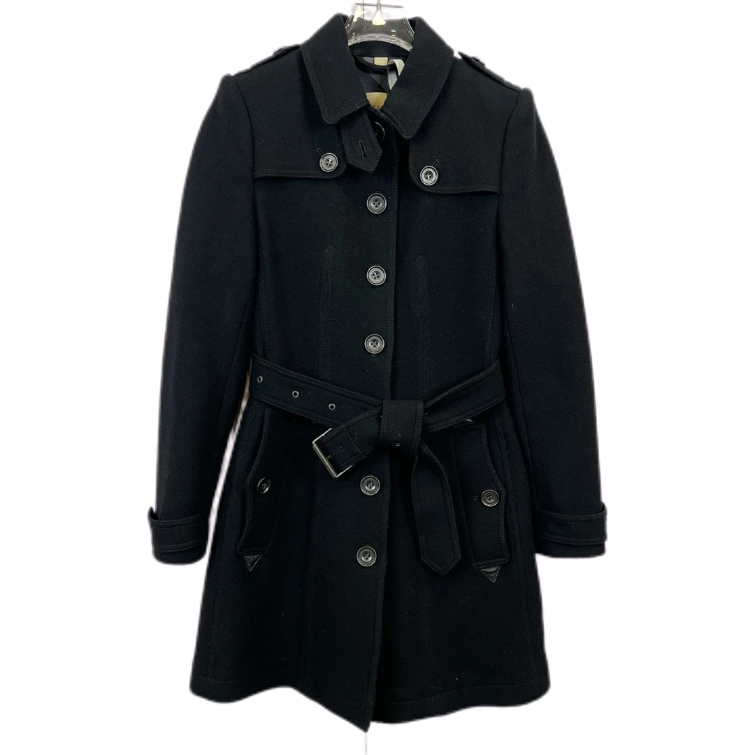 99新 BURBERRY/博柏利 010890 纯色翻领羊毛长款大衣 36码