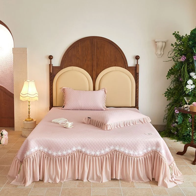 夏季孤品高端凉豆豆凉席蕾丝花边床裙凉席