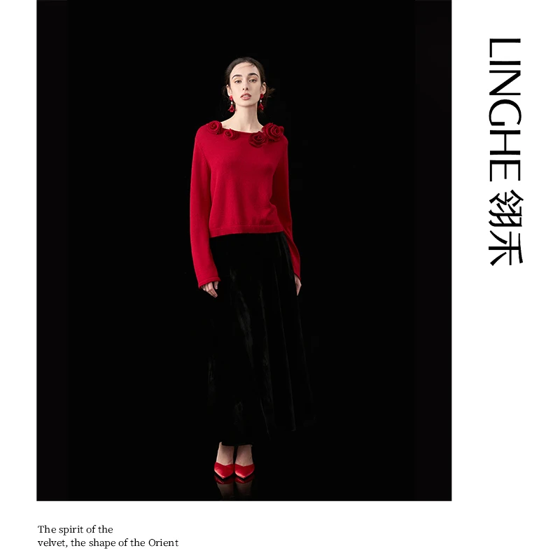 翎禾LINGHE「玫瑰的故事 」-立体花朵套头衫绵