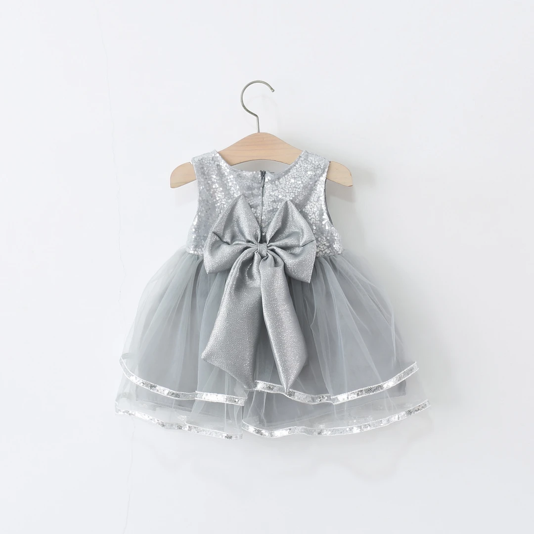 女童无袖连衣裙夏季婴儿童女宝宝亮片蝴蝶结网纱公主背心裙子洋气